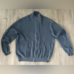 Men's ST Croix made in USA 100% wool Full-Zip Ribbed Sweater Jacket - Slate Blue